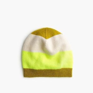 J.Crew Striped Cashmere Hat Neon Yellow & Cream